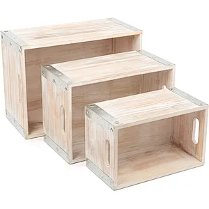 Wood Box-Wooden Industrial Style Made of Wood  Boxes  Set of 3 Decoration  Normal  Multi  wooden box