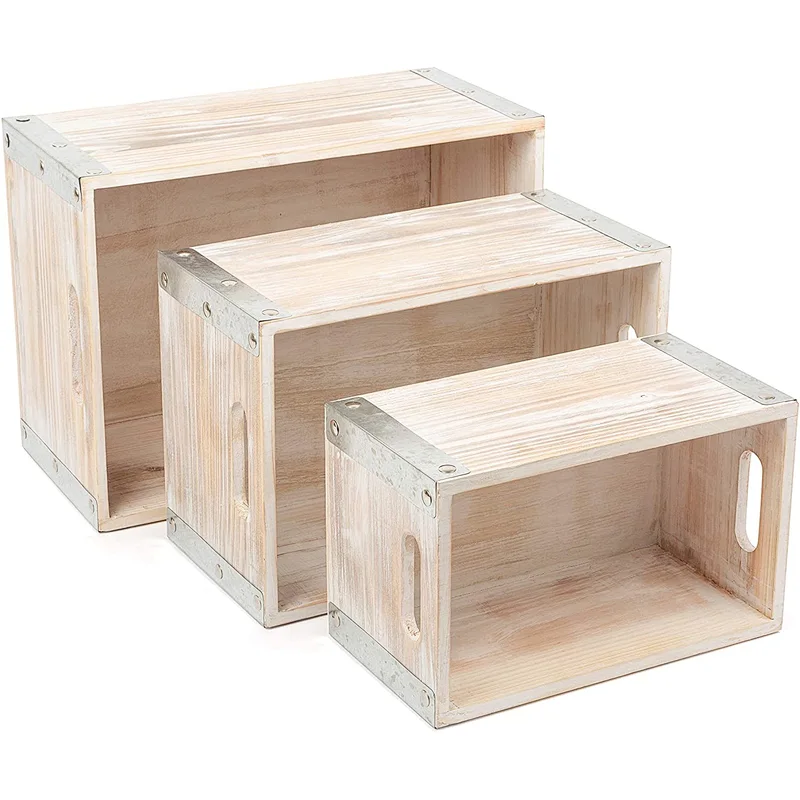 Wood Box-Wooden Industrial Style Made of Wood  Boxes  Set of 3 Decoration  Normal  Multi  wooden box