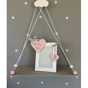 Home decoration rustic display  nursery decor Wall-mounted Rack with beads kids room girls room storage boys wooden shelf