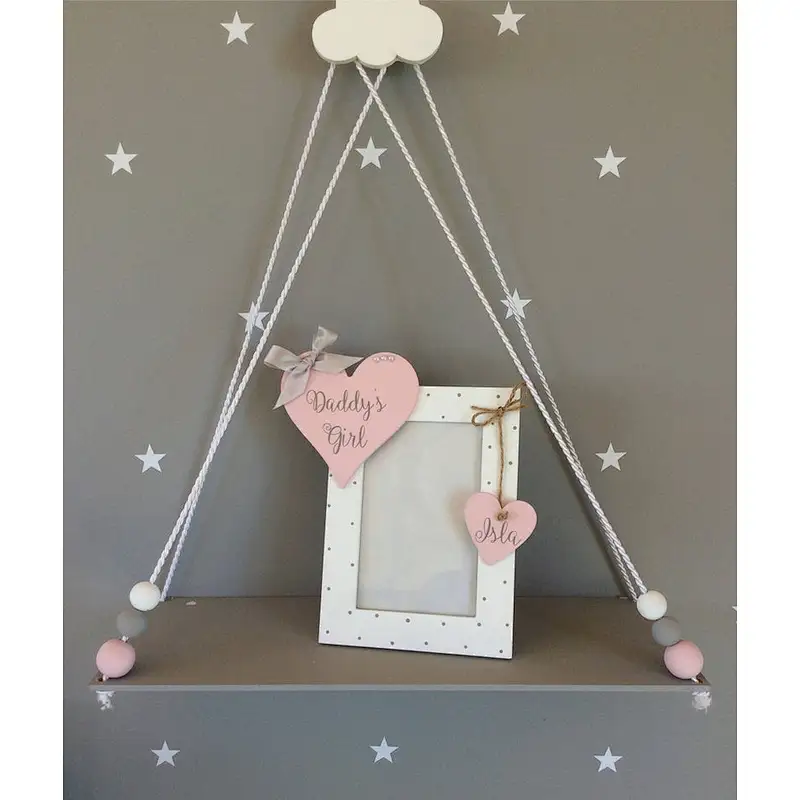 Home decoration rustic display  nursery decor Wall-mounted Rack with beads kids room girls room storage boys wooden shelf