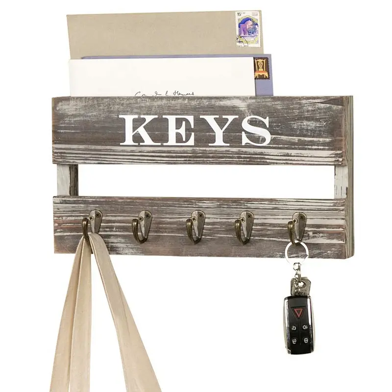 Wall Mounted Rustic Key Holder with Mail Storage Custom wall mounted record holder