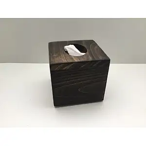 Rustic Wood Square Tissue Box Cover Tissue Holder Torched Barnwood Wooden Tissue Paper Cube Box