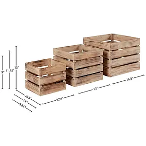 Stone & Beam Farmhouse Antique Wood Storage Basket Bins - Set of 3 Custom Wooden Crate Storage Box
