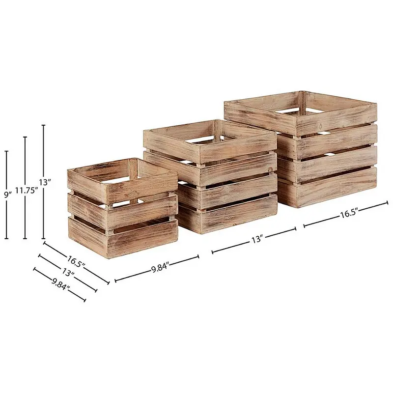 Stone & Beam Farmhouse Antique Wood Storage Basket Bins - Set of 3 Custom Wooden Crate Storage Box