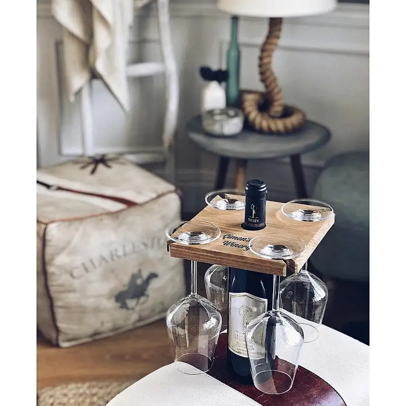 Personalized Wine Butler Custom Tasting Gift Wood Wine Tote   Lover Gift  Glass Holder