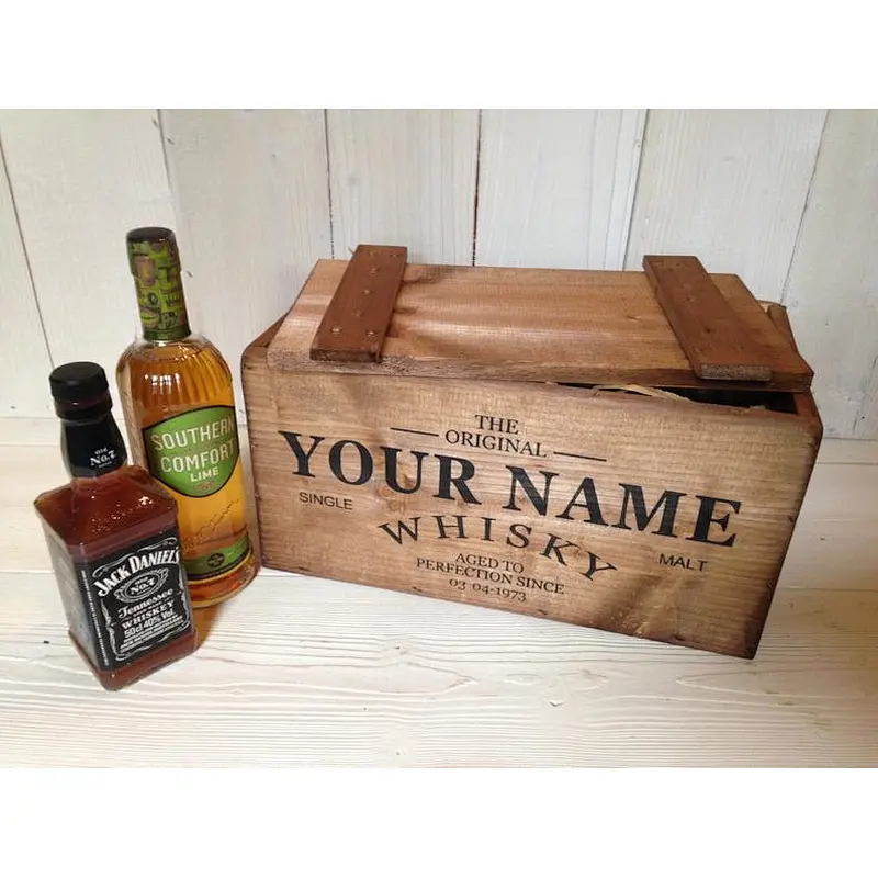 Christmas Whisky/Wine Wooden Crate Storage Box with lid