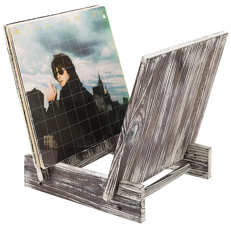Rustic Torched Wood Vinyl Record Display Stand Home Decor Accents