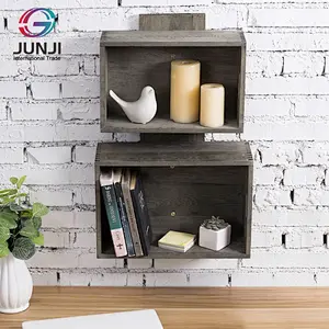 Rustic Vintage Gray Wood Crate Style Wall Mounted Floating Shelves