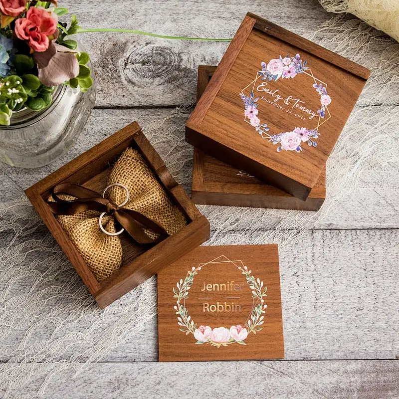 Custom Engagement Proposal Ring Holder, Floral Square Ring Bearer Box