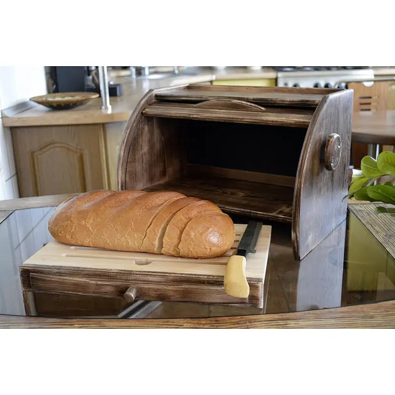 Rustic Style, Crumbs Tray, Bread Bin, Wooden Breadbox