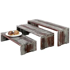 Set of 3 Torched Wood Retail Display Risers-Tray-Multipurpose-Country Rustic Wood Crate Design Tabletop Organizer Display Rack