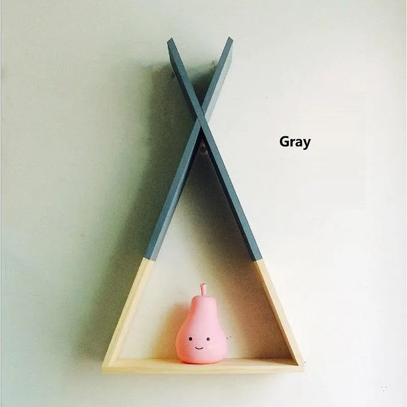 1pcs Nordic Wooden Triangle Shelf Wall Hanging Display Storage Rack Crafts DIY Baby Room Home Decoration Accessories