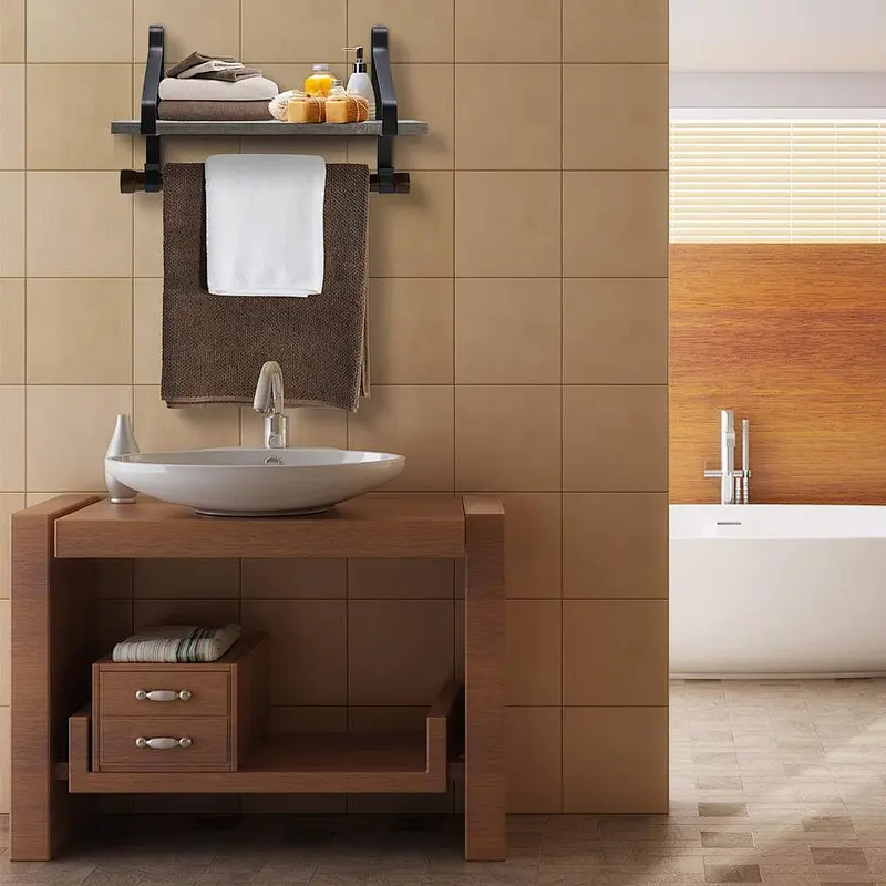 Rustic wood floating wall shelves wall shelves for bedroom bathroom shelf with hooks wall mounted