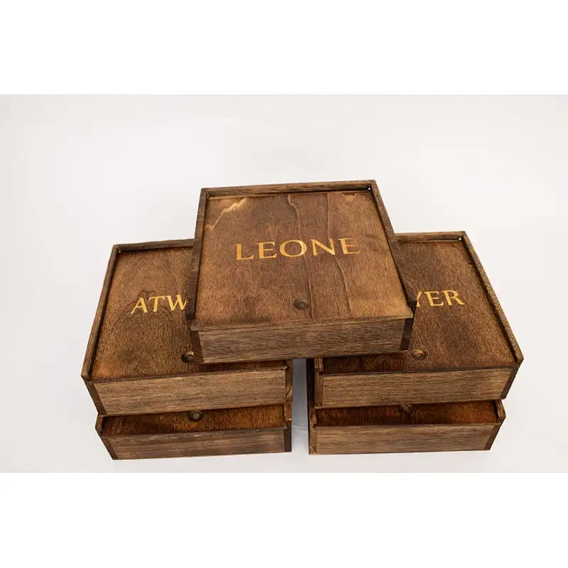 Rustic classic wooden gift box small Private custom delicate with sliding lid box big wood crate box