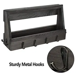 Wooden Wall Mount Mail Holder Organizer with 8 Hooks Coat Rack