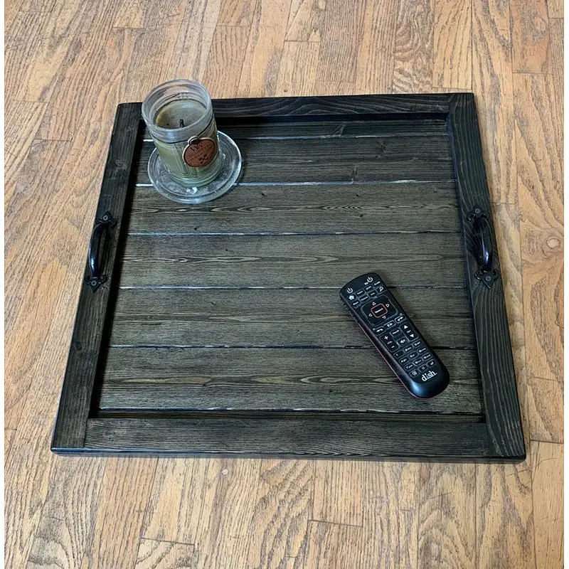 Rustic Torched Wood Ottoman Tray Square Wood Tray  Wood Serving Trays For Display28x24x3cm wooden tray
