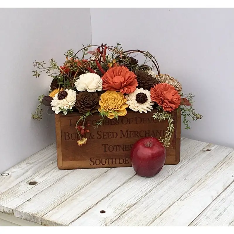 Burnt orange and mustard country sola wood arrangement wooden planter box flower wood box wood crate boxes
