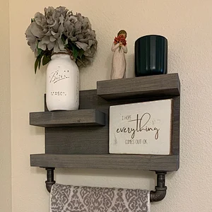 Bathroom Shelf with Industrial Farmhouse Towel Bar, Bathroom Wall Decor Espresso, Country Rustic Storage