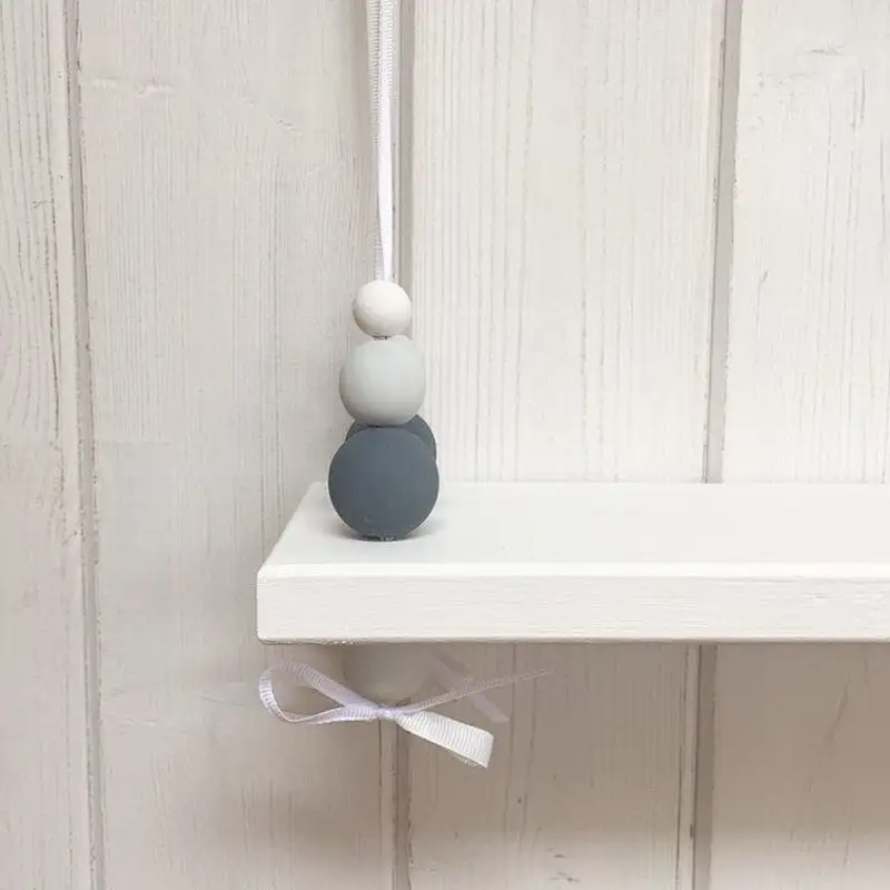Nursery Decor | Nordic Style Shelf | Hanging Bead  with  Wood Wall Shelf with Metal Shelf