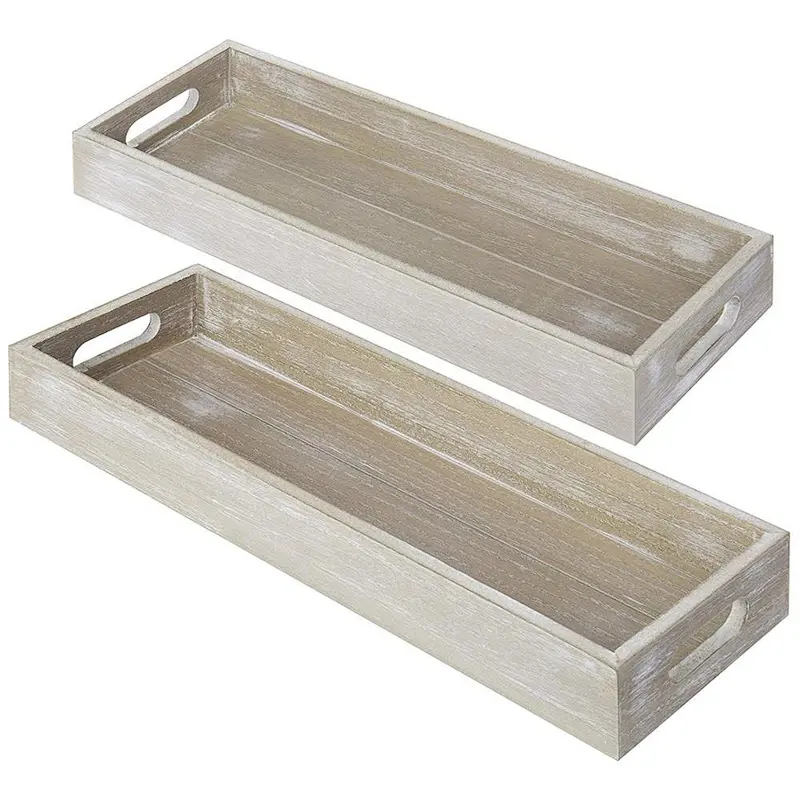 Wooden Tray Rustic Wood Decorative Serving Trays With Cutout Handles Set of 2 Wooden Tray With Handle Wooden Tray Rustic