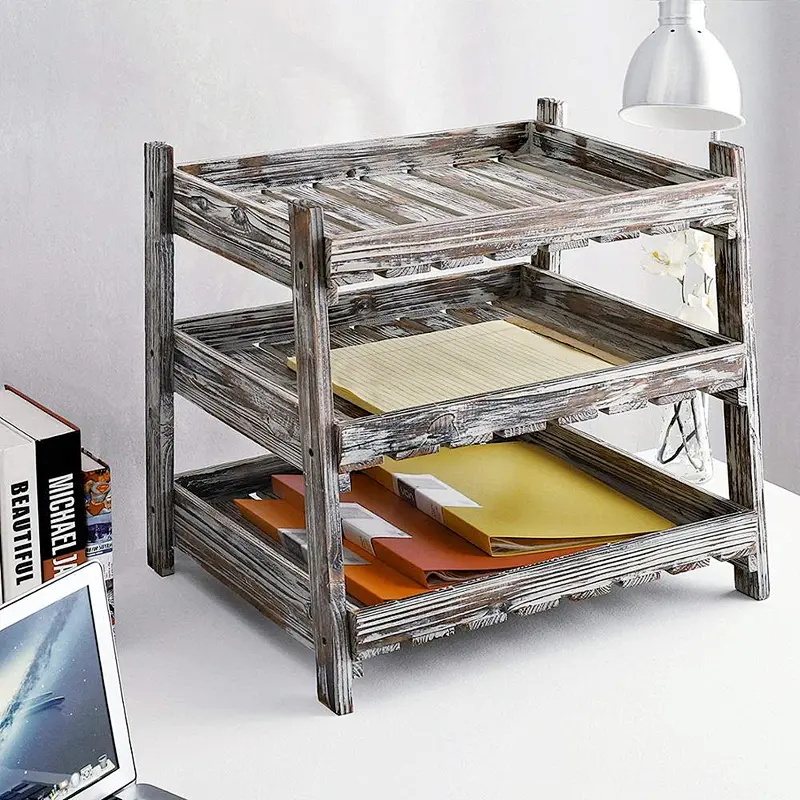 Catchall Valet Tray-Multipurpose 3-Tier Country Rustic Wood Crate Design Tabletop Organizer Display Rack