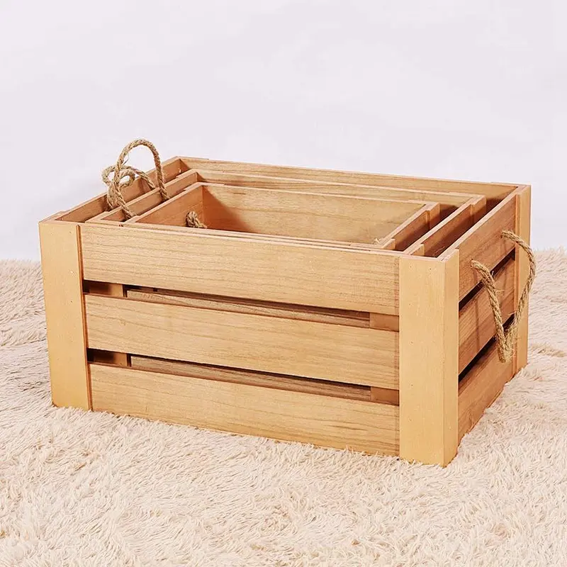 Wood Storage Crate Display Box 3pcs