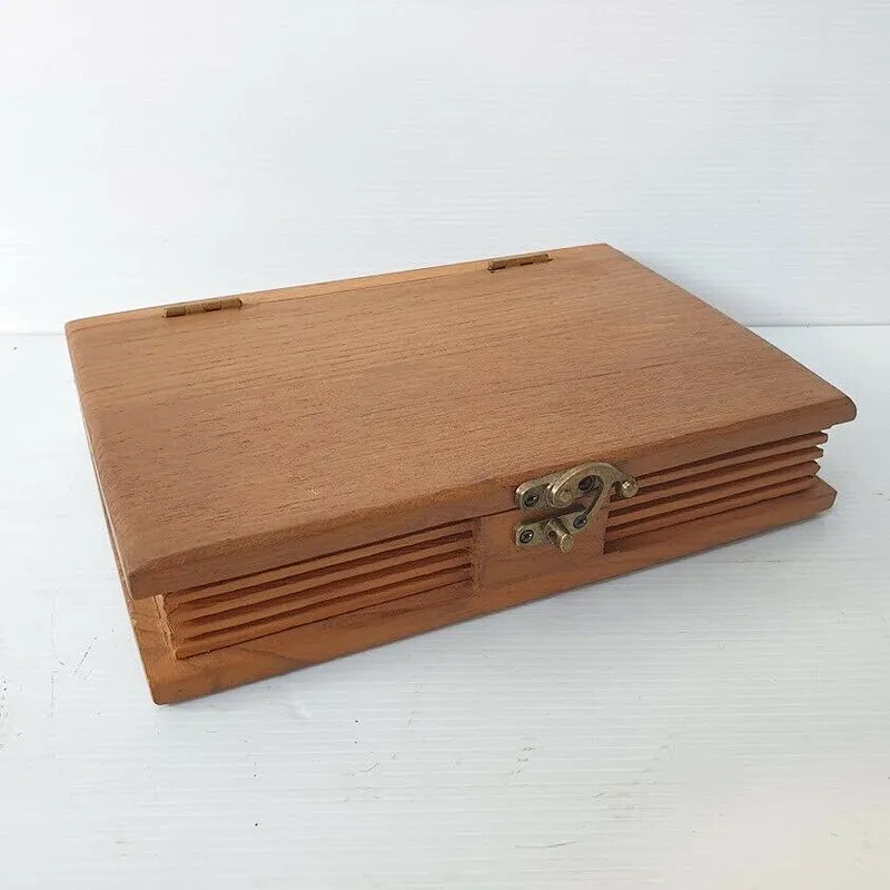 Box Wood Wooden Vintage Storage Craft Trinket Handmade  Book Shaped