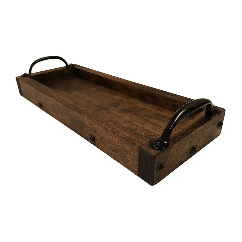 Storage Tray Wholesale  Wooden Tray Table Serving Trays for Ottomans Wooden Tray With Metal Handle Serving Trays for Ottomans