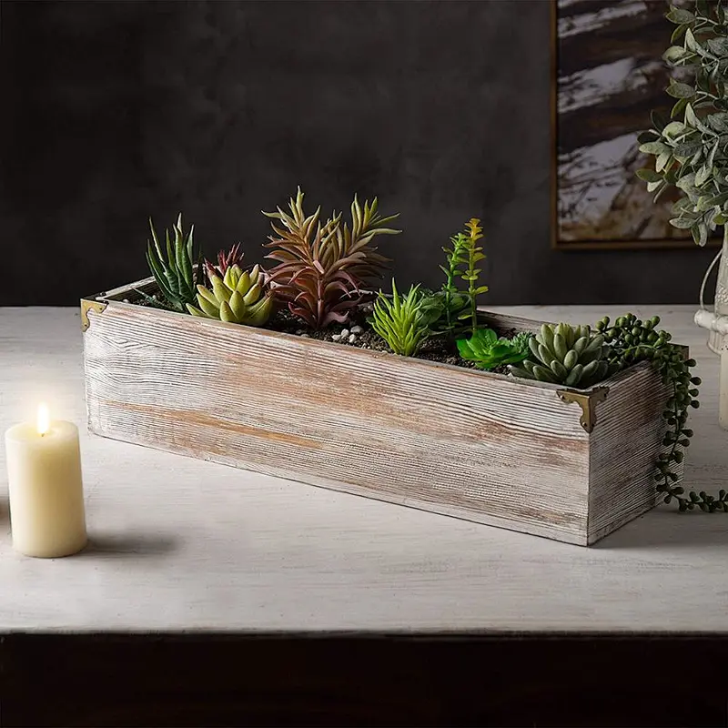 Rustic Whitewashed Wood Planter Box