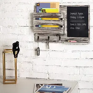 Torched Wood Wall-Mounted Mail Organizer with Chalkboard  key holder