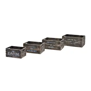 Hot Storage Bin Box Wood Kitchen Bathroom Organizer Wooden-Antique Gray Storage Crates With Side Cutouts Set of 4 Gray