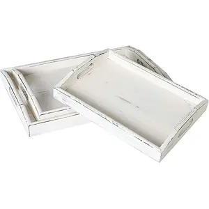 2020 Vintage Rustic White Wood Nesting Serving Trays