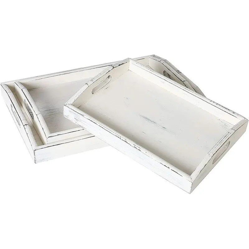 2020 Vintage Rustic White Wood Nesting Serving Trays