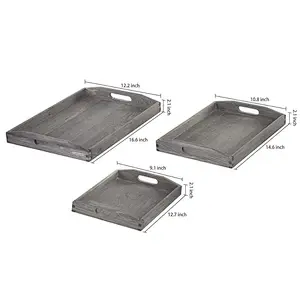 Wooden Serving tray wooden tray handle set 3 wooden  tray for food