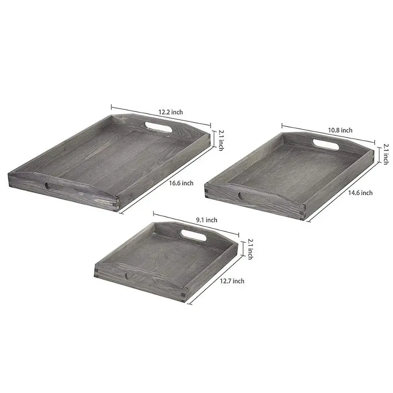 Wooden Serving tray wooden tray handle set 3 wooden  tray for food