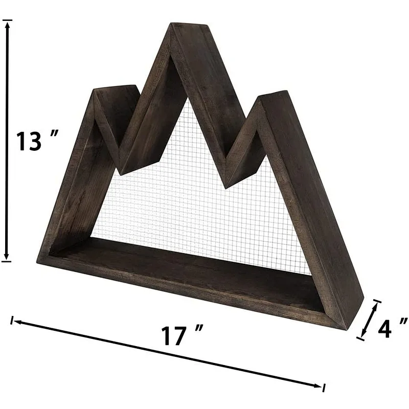 Mkono Wall Shelf Wood Floating Mountain Shelf Crystal Display Shelf Rustic Triangle Wall Art Geometric Decor for Nursery