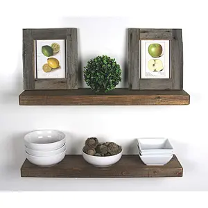 Handmade Rustic Set of 2 Wood Floating Wall Shelves