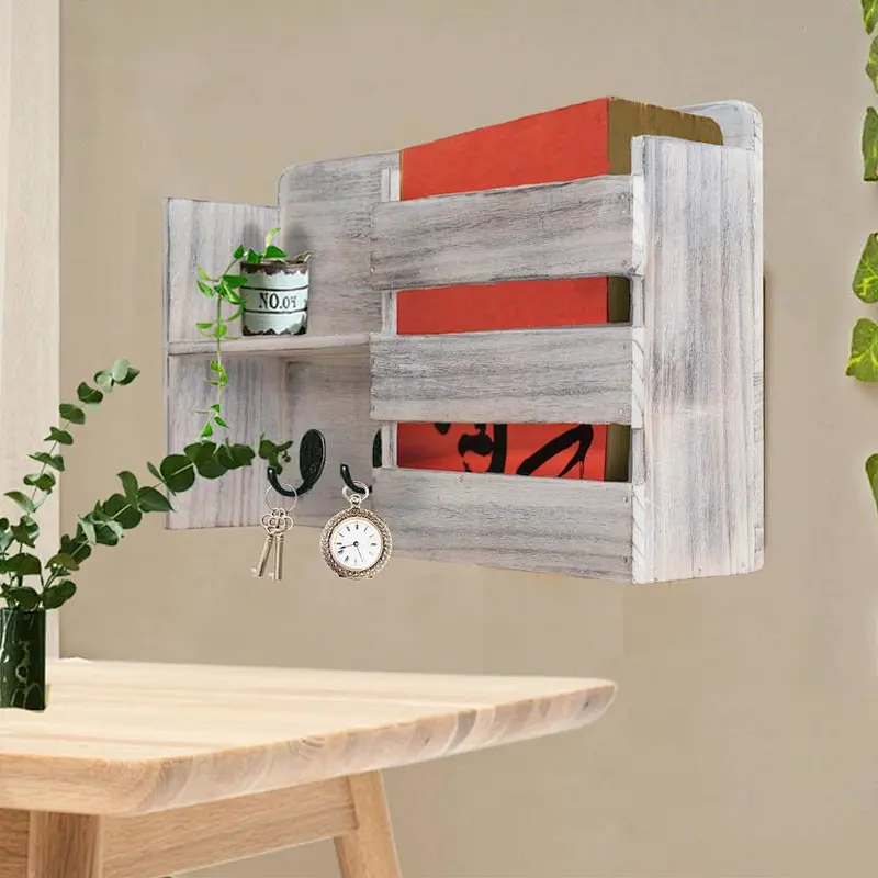 Roll over image to zoom in Honest Torched Wood Rustic Wall Mounted Key & Mail Holderrustic wood floating wall shelvesdeep wall