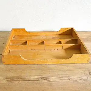 Vintage wooden tray divided box Journaling storage Farmhouse cutlery Bathroom Jewelry display