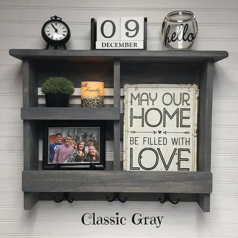 Entryway Shelf with Metal Hooks Wall Organizer