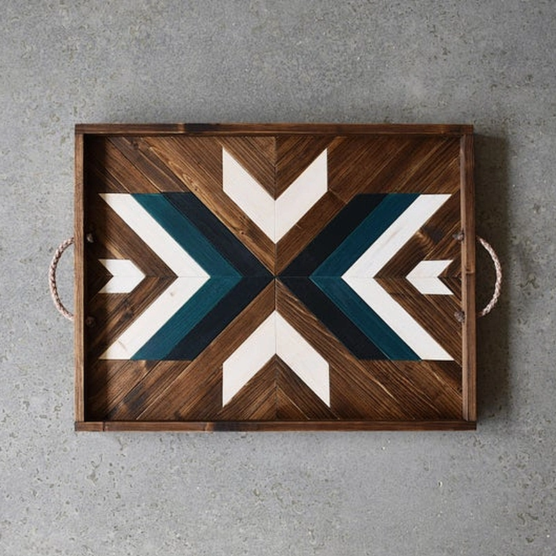 Wood Serving Tray | Modern Wood Tray | Geometric  Ottoman Tray