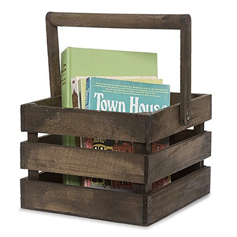 The Lucky Clover Trading Wooden Crate Swing Handle Basket *wooden box