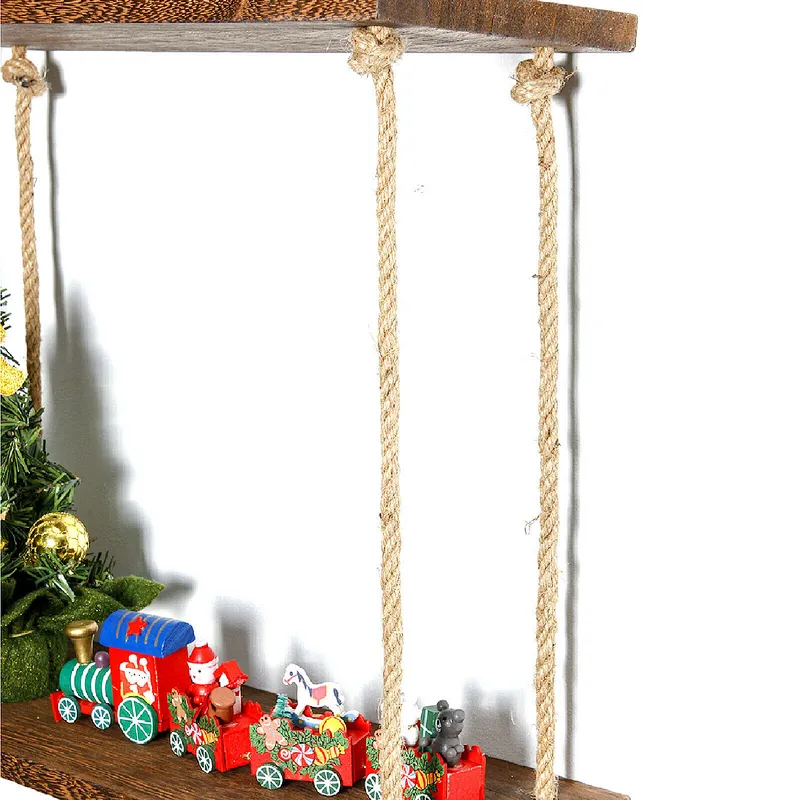 1/2/3 Tiers Wooden Hanging Rope Shelf Wall Mounted Floating Shelf Storage Rustic  Shelf boho