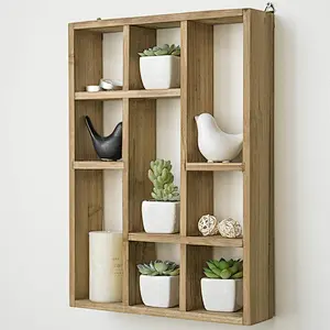 MyGift 15-Inch Wall-Mounted (Vertical or Horizontal) 9-Slot Rustic Wood Floating Shelves/Freestanding Shadow Box, Brown