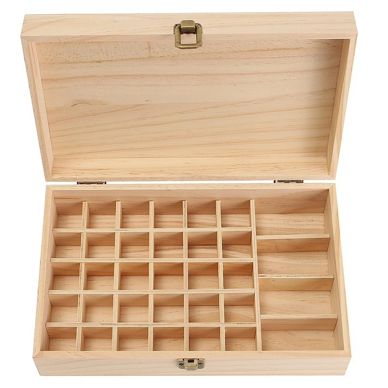 Wooden Tea Box, Unfinished 4 Compartments Display Box, Unpainted Wood Keepsake,