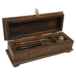 Wood Vintage Portable Writing Pen Box