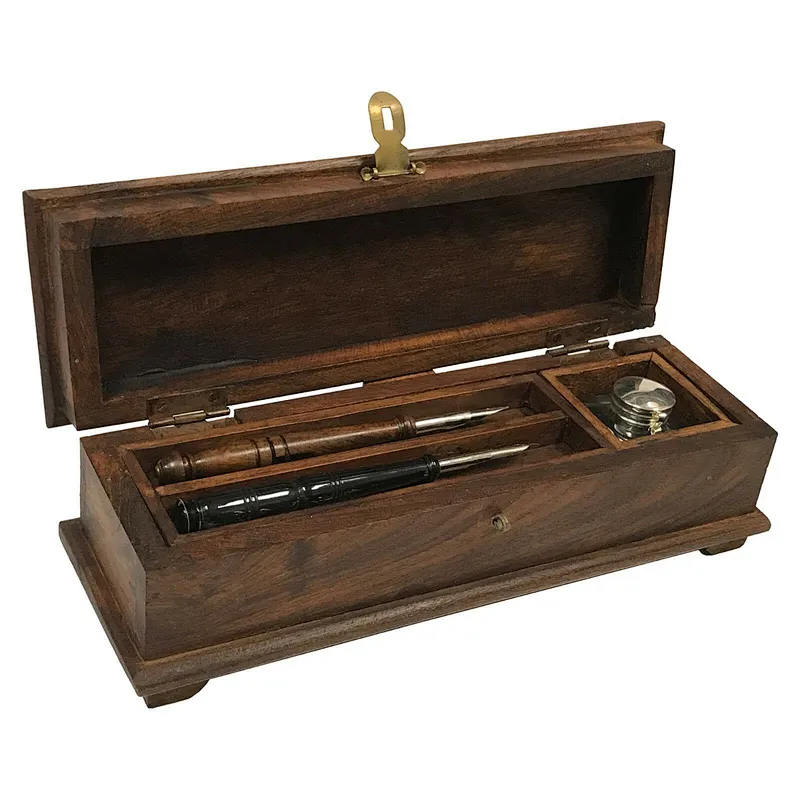 Wood Vintage Portable Writing Pen Box