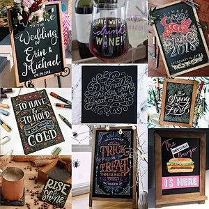 Small Rustic Hanging Chalkboard Sign with Wood Frame and Magnetic Surface for Kitchen, Menu, Wedding Decor - Compatible with Liq