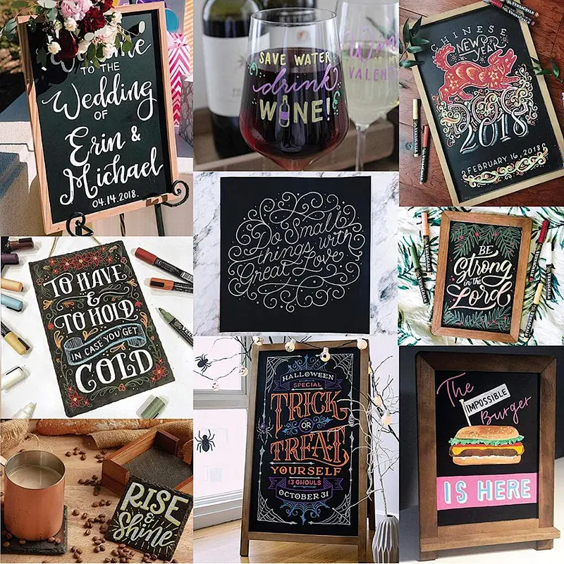 Small Rustic Hanging Chalkboard Sign with Wood Frame and Magnetic Surface for Kitchen, Menu, Wedding Decor - Compatible with Liq