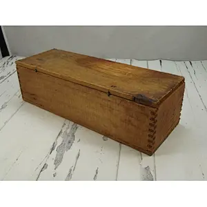 Antique Rural Primitive Square Wooden Dovetail Box Crate  With Lid